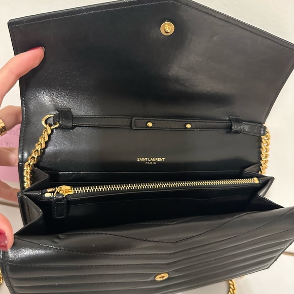 YSL Sulpice Black Quilted Double Flap Wallet on a Chain - Picture 15 of 16